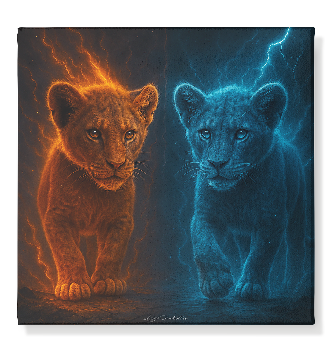 Twin Sparks - Feuer & Blitz Junglöwen - Leinwand 50x50cm